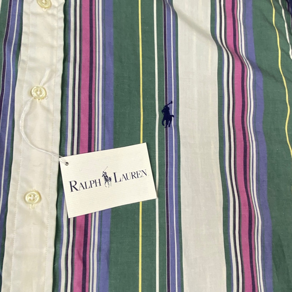 Ralph Lauren Mens XXL Striped Button Down Shirt Green Purple Pink Cotton NWT - Picture 6 of 7